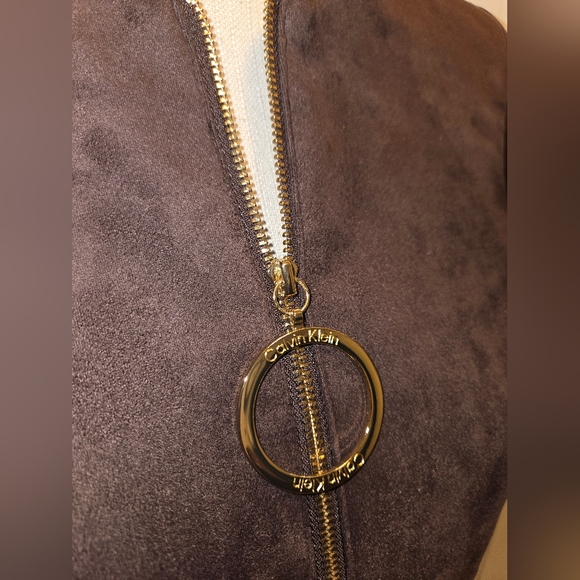 Calvin Klein Faux Suede O Ring A Line Midi Dress Womens Size 6 Chocolate Brown - Picture 2 of 11